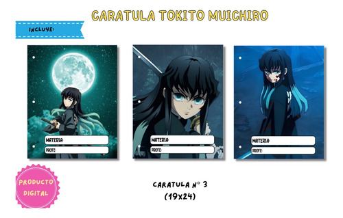 Imprimible Caratula Escolar N3 Tokito Muichiro Demon Slayer