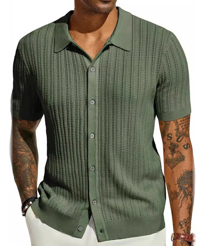 Camisa Casual Para Hombre, Camisa Casual De Punto Fresco De