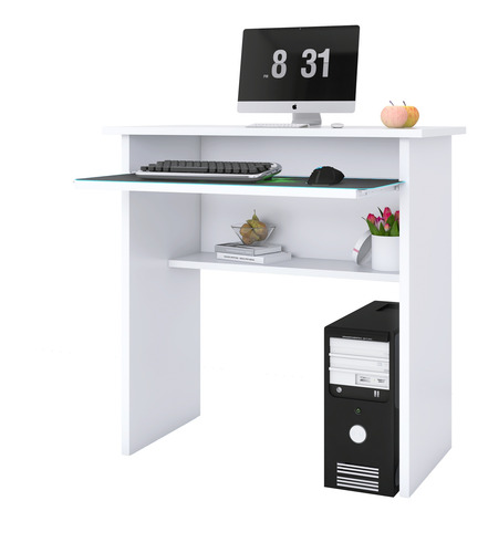 Mesa Para Computador Branca Com Suporte De Teclado Retrátil