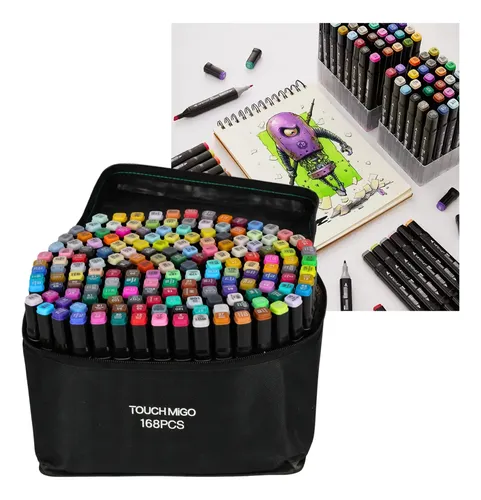 Kit 168 Canetas Touch Ponta Dupla Cores Vibrantes + Bolsa
