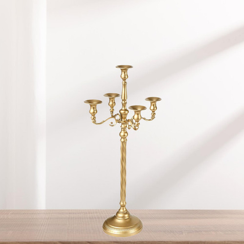 Castiçal Com 5 Ramos Candelabros Dourado 23x63cm