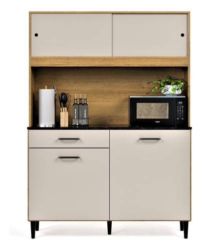 Kit Armário De Cozinha Compacto Maxi Completo Com 4 Portas E 1 Gaveta Cor Freijó Off - Maxi Do Brasil