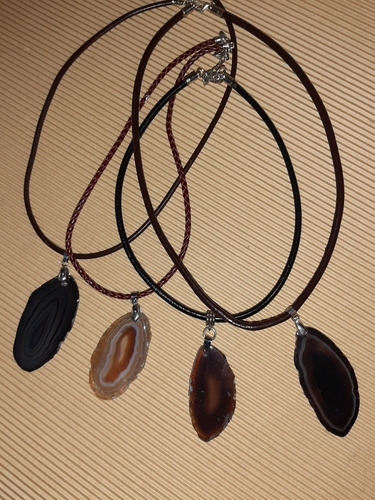 Collar De Agata Y Cordon De Cuero