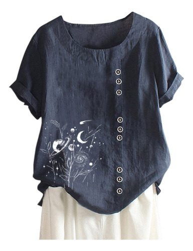 Ropa De Cama Casual Con Botones Holgados Para Mujer, Talla G