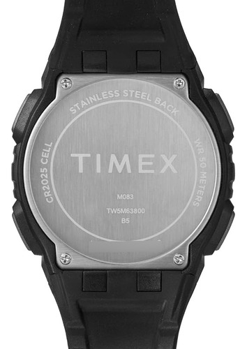 Reloj Hombre Timex Digital Con Luz Alarma 43 Mm Tw5m638009j Correa Negro Bisel Gris oscuro Fondo Gris
