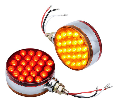 E Pedestal Redonda Doble Cara Roja Ambar 48 Led Para Cromada