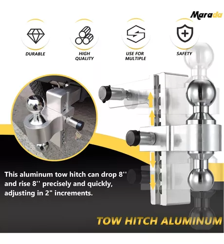 Montaje de bola de enganche de remolque, 8,000 lbs. Capacidad, Se adapta a  2 pulg. Receptor, 2 pulg. Drop, Aluminio