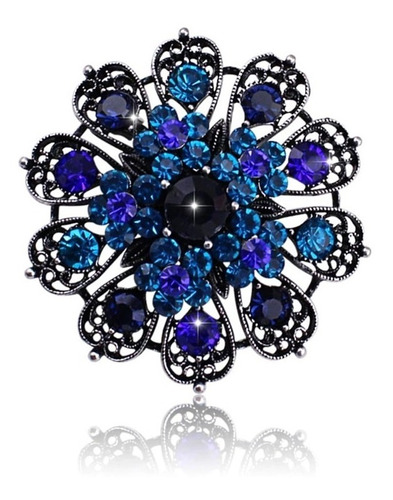 Prendedor Broche De Flor Azul Profundo Hermoso Exclusivo