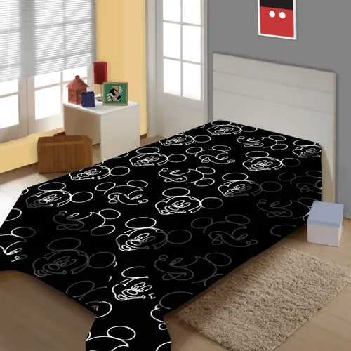 Manta Solteiro Jolitex Fun Mickey Mouse Preto 1,50x2,00m Antialérgica Poliester