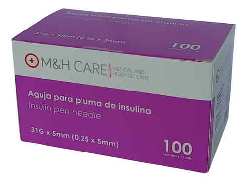 Aguja Para Pluma De Insulina 31g X 5mm Caja X 100 Unidades Capacidad en volumen 5 cc