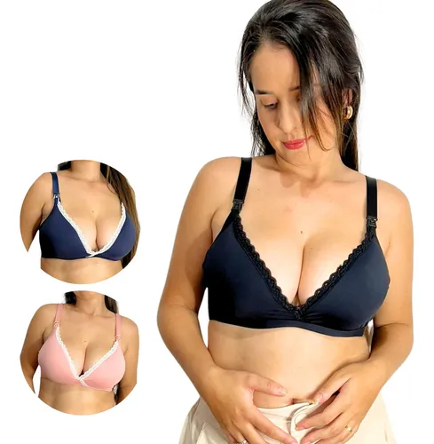 comprar Kit 3 Sutiãs De Amamentação Renda - 100% Algodão Sem Aro 