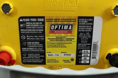 Imagen 3 de 7 de Bateria Gel Amarilla 12 Volts Optima D75/25 Chico 42300060
