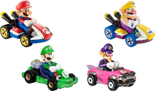 Paquete De 4 Autos Mario Kart Hot Wheels