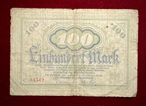 Billete 100 Marcos Alemania Notgeld 1923 Dortmund And Horde (Usado)