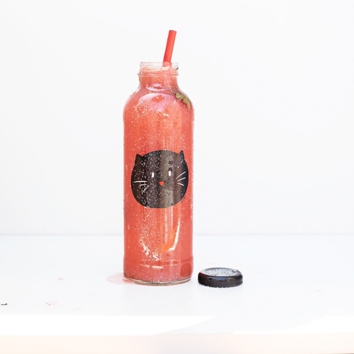 Botella Vidrio 500ml Ecológica Diseño Gato Cat