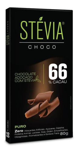 Chocolate Adoçado Com Stevia 66 Cacau 6x80g - Stéviachoco