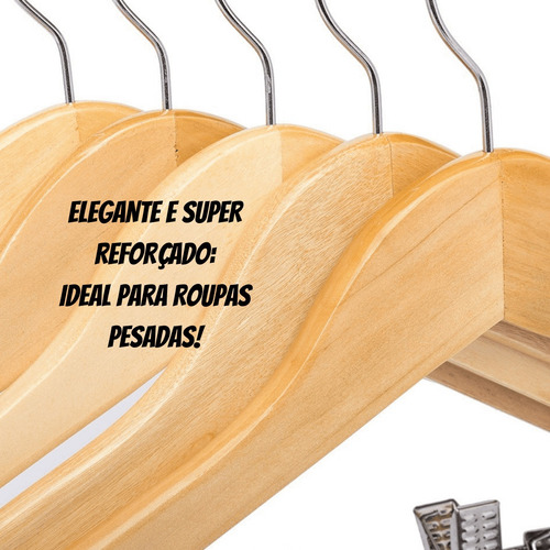 Kit 10 Cabides Luxo Madeira Marfim C/ Prendedor P/ Closet