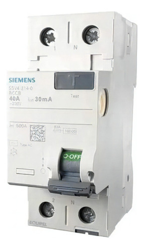 Disyuntor Diferencial Bipolar 40a 30ma Siemens 5sv5314-0