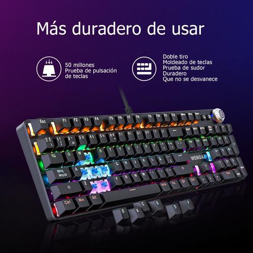 Imagen 3 de 8 de Teclado Gamer Led Rgb Español Ñ Teclado Mecanico 108 Teclas