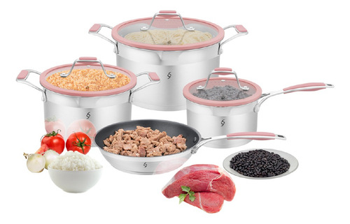 Bogner Batería De Cocina 7 Pz Acero Inox Bcps06 Rosa Rosa