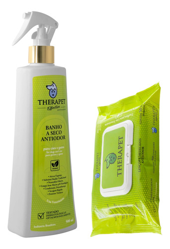 Banho A Seco Antiodor 500ml + Lenço Umedecido Therapet