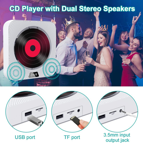Leitor De Cd Portátil De Parede Com Controle Remoto E Rádio