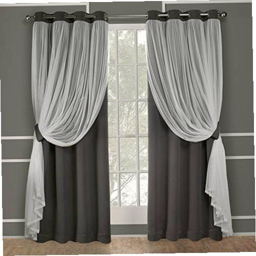 Exclusive Home Catarina Layered Solid Blackout And Sheer Color Negro (black Pearl)