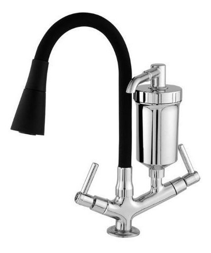 Torneira Bancada Gourmet Preta Flexível 2 Jatos Com Filtro