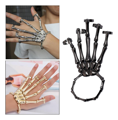 Para 2 Pulseras De Mano De Esqueleto Con Anillos, Pulsera