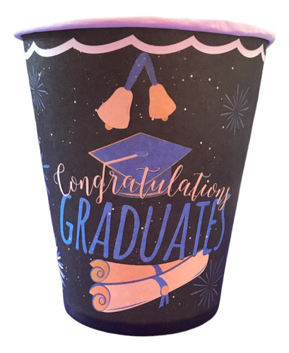 8 Vasos De Papel De 270ml Diseño De Felicidades Graduados 