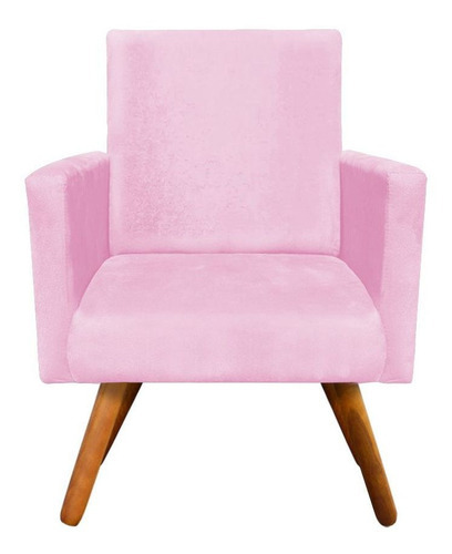 Poltrona Decorativa D'Rossi Nina Suede Com Encosto Alto Cor Rosa bebê