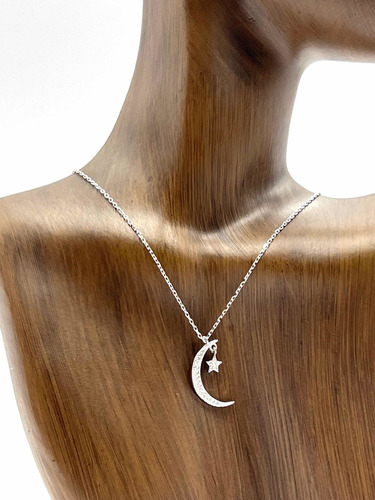 Conjunto Cadena + Luna Y Estrella De Plata 925 Con Cúbic  !!