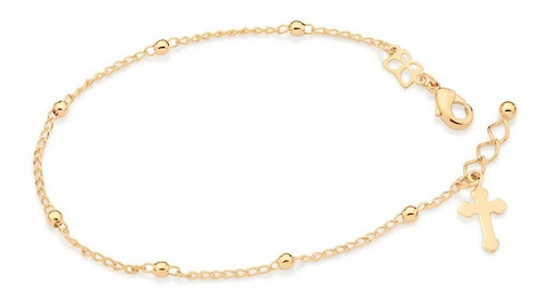 Pulseira Rommanel Com Pingente Cruz Pendurado E Bolas 552036