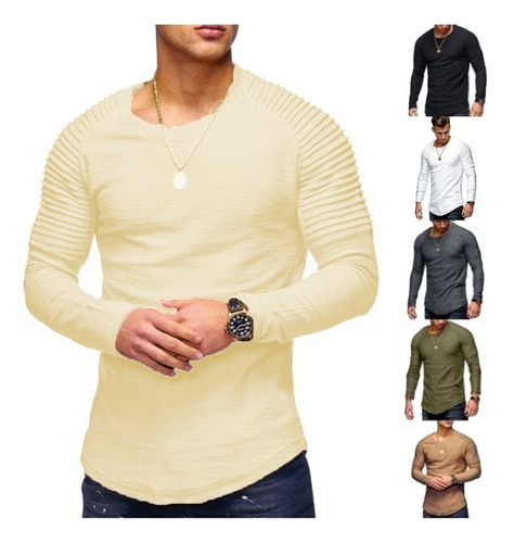 Remera Manga Larga Hombre Entallada Moda Algodon Cuerpo A15