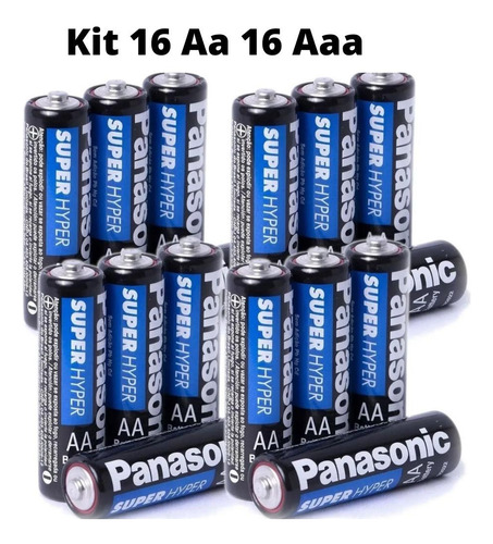 Kit Pilha Panasonic Aaa 16 Un + Aa 16 Un Comum Zinco