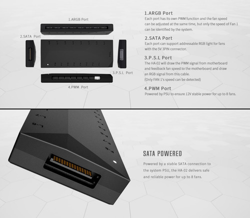 Imagen 9 de 9 de Controlador Argb Y Hub Pwm 8 Puertos Id-cooling Ha-02c Sata