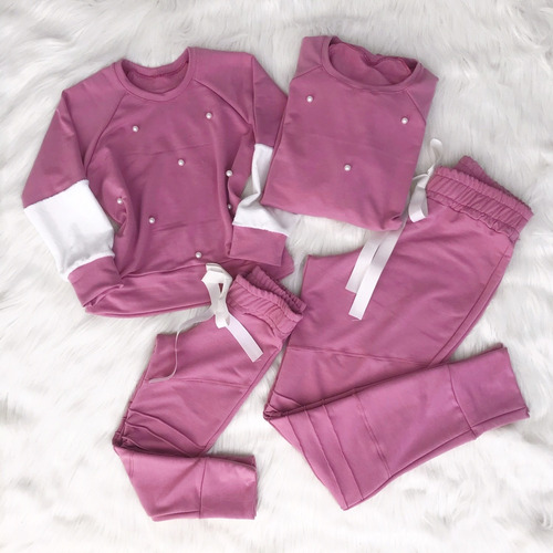 Conjunto Rosa Moletom Bordado Tal Mãe Tal Filha