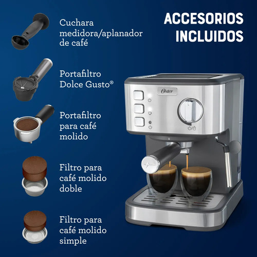 Cafetera Espresso Oster 15 Bares Bvstem5 Plateado