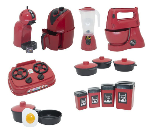 Kit Cozinha Infantil Completa Brinquedo Menino Vermelho 16pç