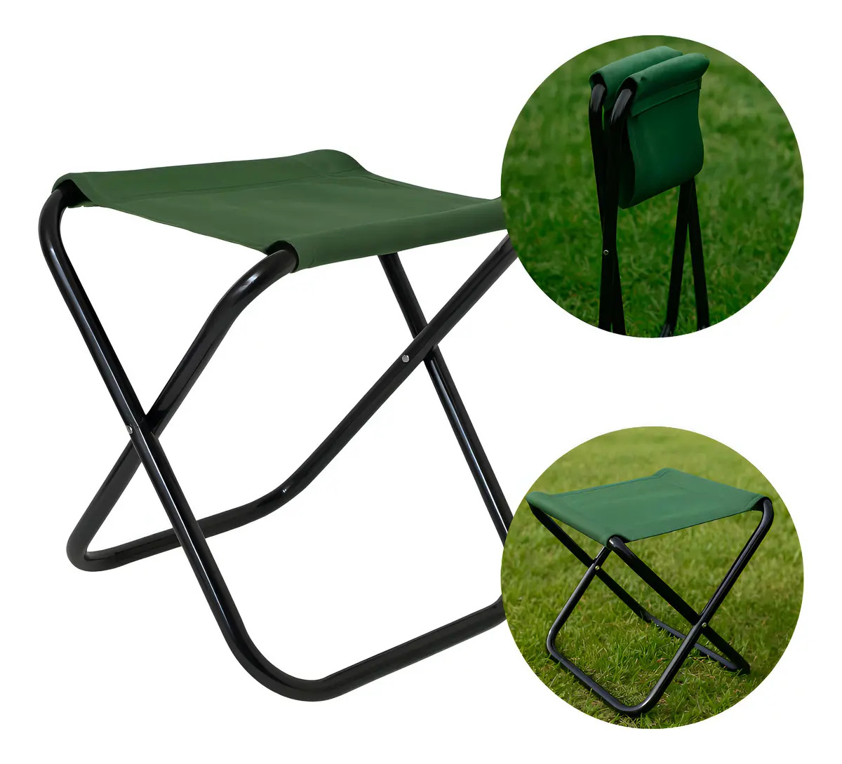 Banquinho Dobravel Banqueta Tecido Portatil Verde Pesca Camp