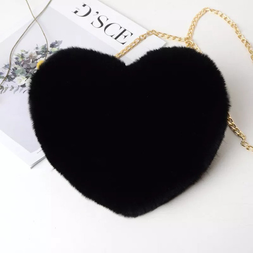 Bolso En Forma De Corazón De Felpa Con Cadena Para Dama