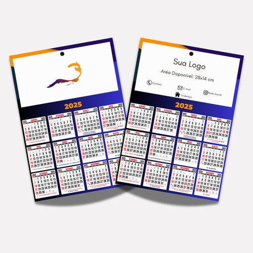 Calendário Grande 30x42 Parede Personalizado Fosco 50un