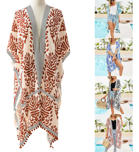 Cárdigan Tipo Kimono Para Mujer, Playa Y Verano, Holgado, Pa