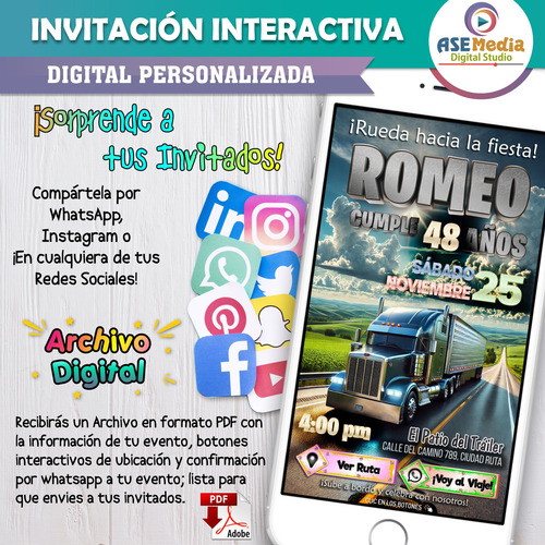 Invitación Interactiva Botones Cumpleaños Trailero