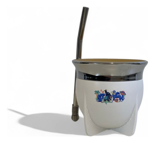 Mate Pampa Tradicional Stitch Boca Abierta + Bombilla Blanco Tradicional Stitch Blanco Boca Abierta