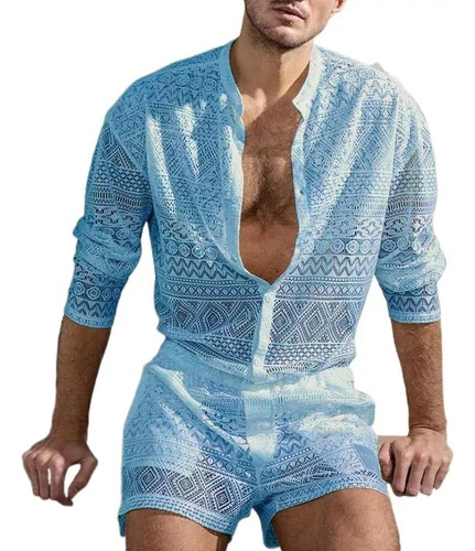 Conjunto De Camisa E Shorts Masculinos De Renda