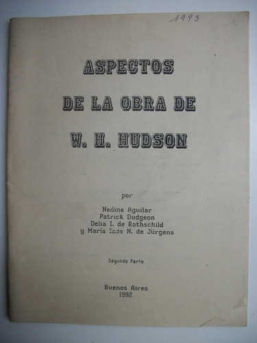 Aspectos De La Obra De W.h.hudson Nadine Aguilar,patric C120