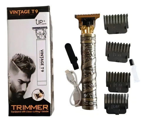 Máquina de cortar cabelo profissional T-Blade ajustável dourada