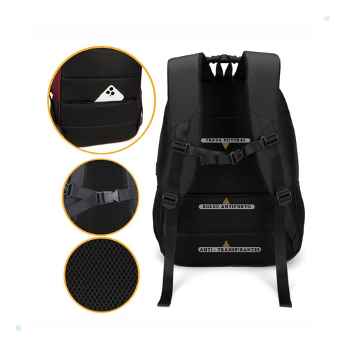 Mochila Bolsa Masculina Notebook Impermeavel Reforçada Usb Cor Preta -m2102 Desenho Do Tecido Liso