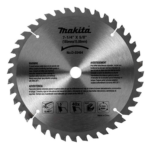Sierra Para Aluminio 7-1/4 PuLG 40 Dientes D-03464 Makita